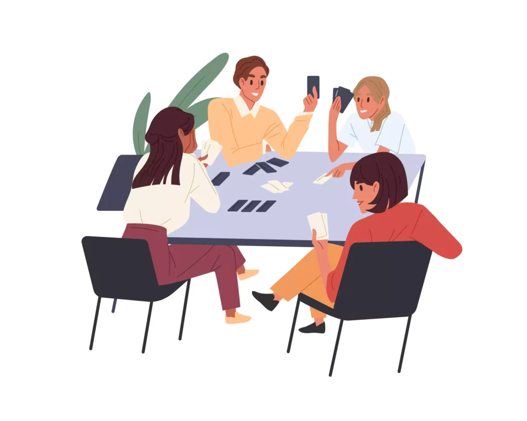 cartoon employees playing cards