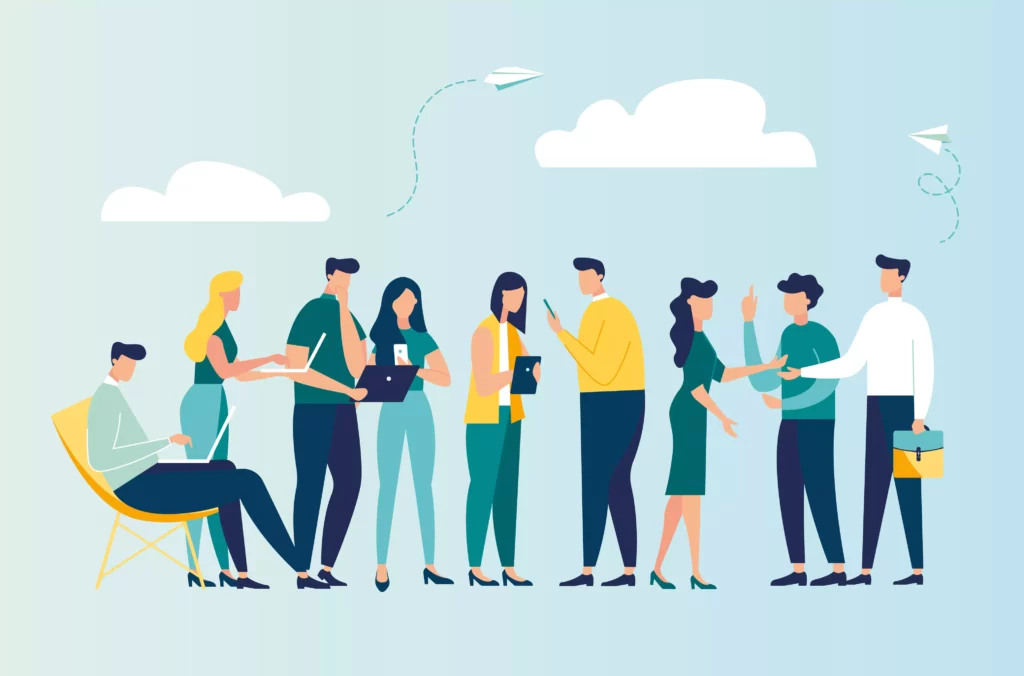 cartoon of employees communicating