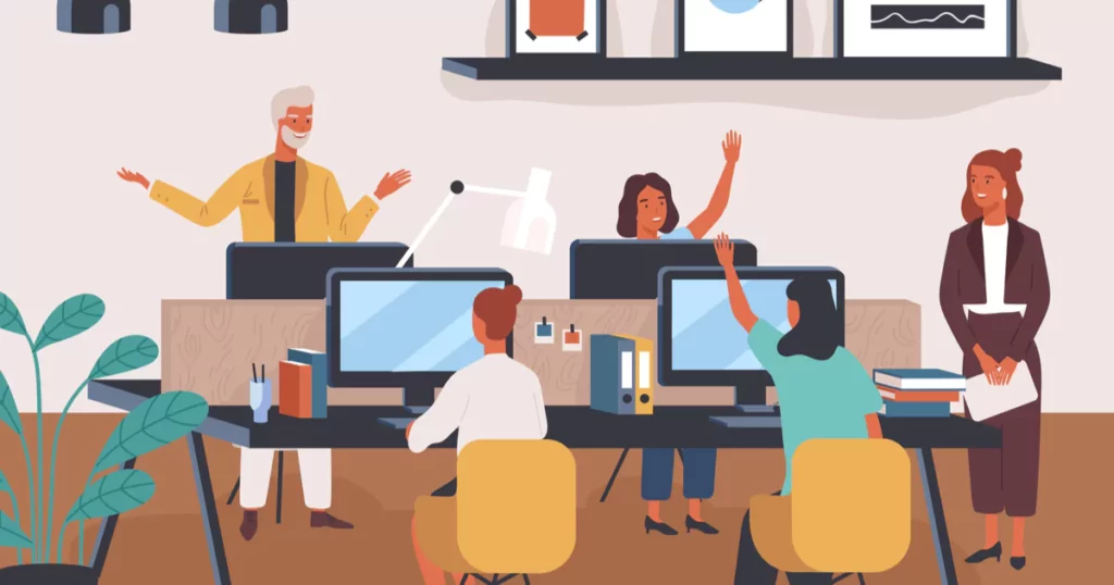 coworkers-in-an-office-raising-hands-team-building