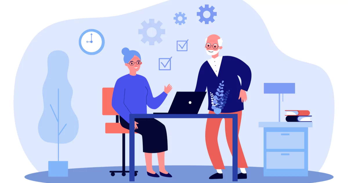 elderly-people-laptop-office vector elderly man and woman laptop office