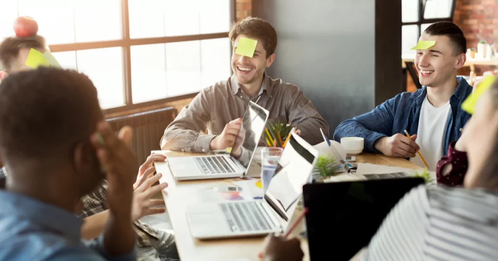 employees playing game inside