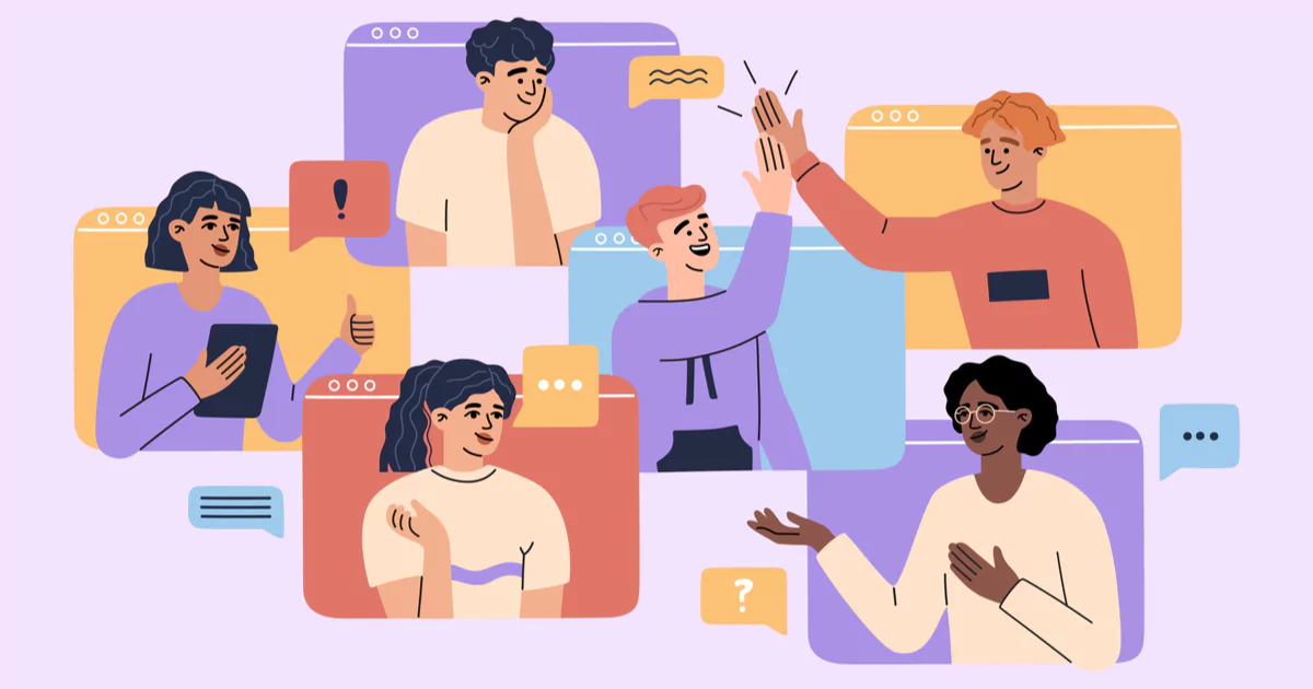 quick-team-building-featured-image vector of people on a video call high fiving